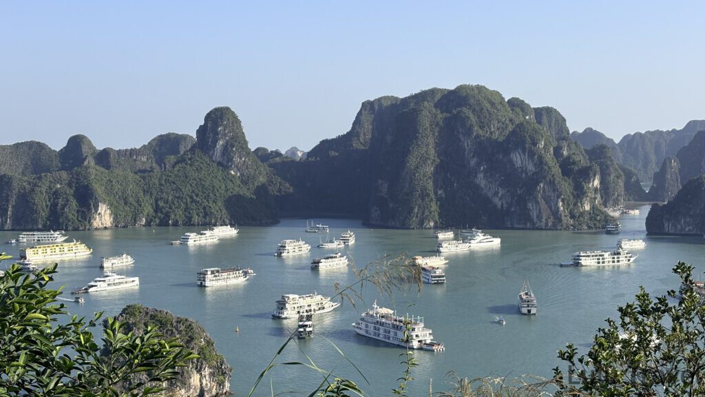 河內自由行|5 天 4 夜河內舊城區踩點與下龍灣郵輪之旅 河內自由行下龍灣風景,海灣停滿觀光郵輪與喀斯特島嶼